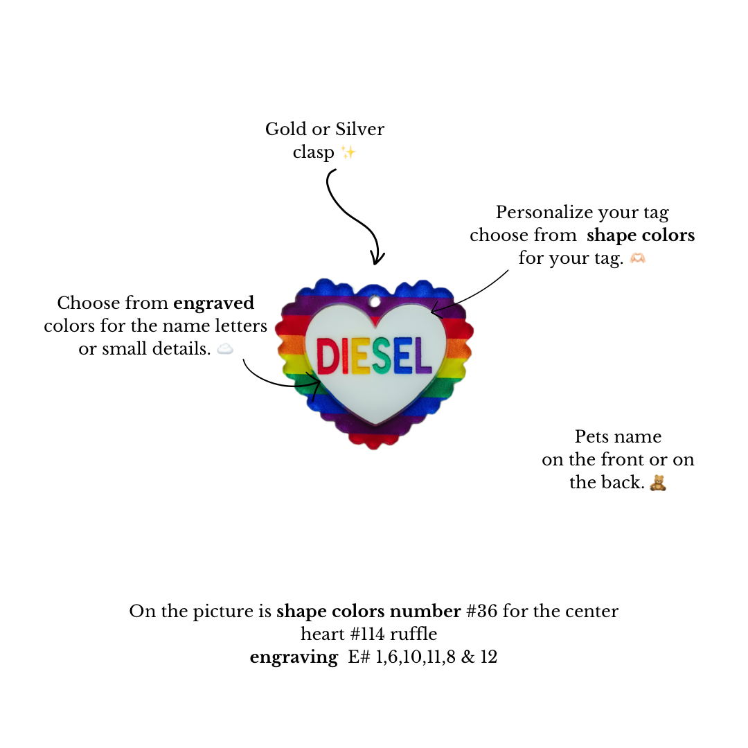 Ruffle heart rainbow letters